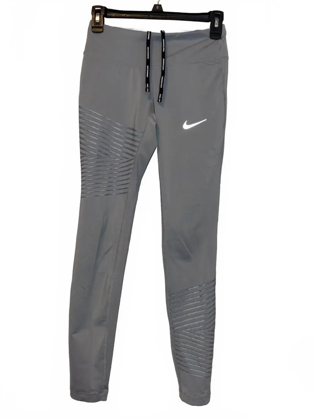 Nike Dri-FIT Gray Athletic Running Leggings with Striped Design, Size XS